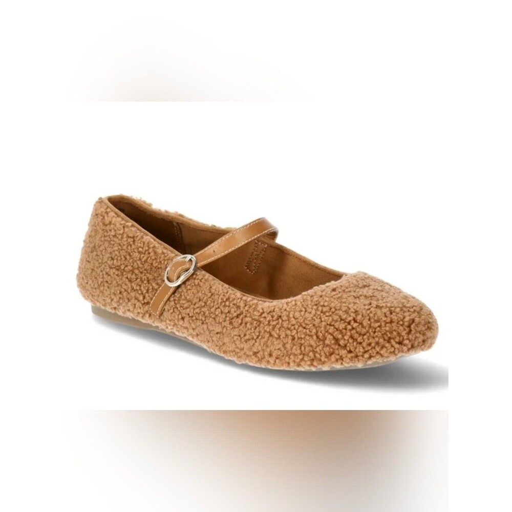 Portland Boot Company Brown Cozy Teddy Ballet Faux Fur Flats 9.5 Slip On Straps